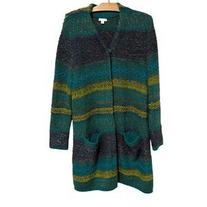 J. Jill | Cardigan Sweater Long Green Long Sleeve Button Closure Pockets- Large